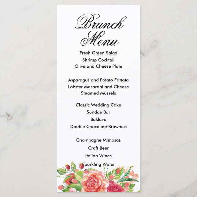 Tarjeta de menú Boda floral rosa y rosa (Anverso)