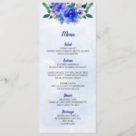 Tarjeta de menú Boda floral Royal Blue Watercolor