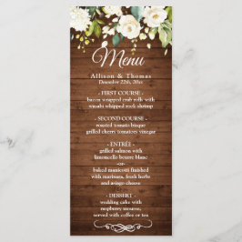 Tarjeta de menú Boda floral rústico de rosa blanca