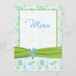 Tarjeta de menú Boda floral verde, azul y blanco