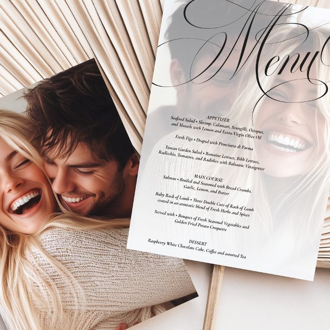 Tarjeta de menú Boda fotográfico de caligrafía ele (Subido por el creador)