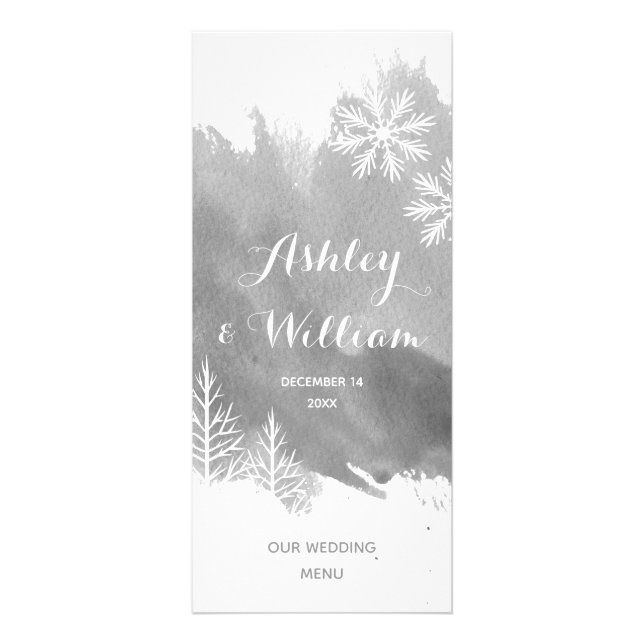 Tarjeta de menú boda gris de acuarela abstracta mo (Frente)