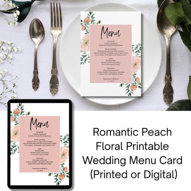 Tarjeta de menú Boda imprimible con sabor a meloco (Subido por el creador)