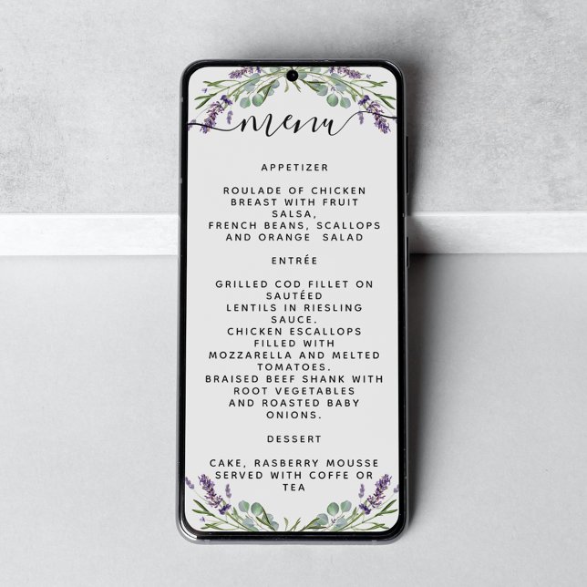 tarjeta de menú boda lavender eucalipto greenerene (Subido por el creador)