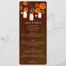 Tarjeta de menú Boda Mason Jars Naranja Rústico de