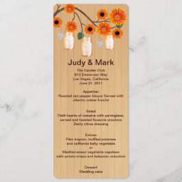 Tarjeta de menú Boda Mason Jars Naranja Rústico de