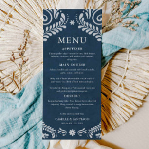 Tarjeta de menú Boda mexicana Blue Talavera