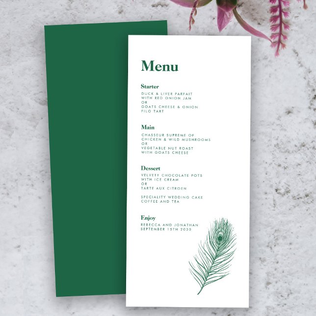 Tarjeta de menú Boda moderna de piel verde esmeral (Subido por el creador)