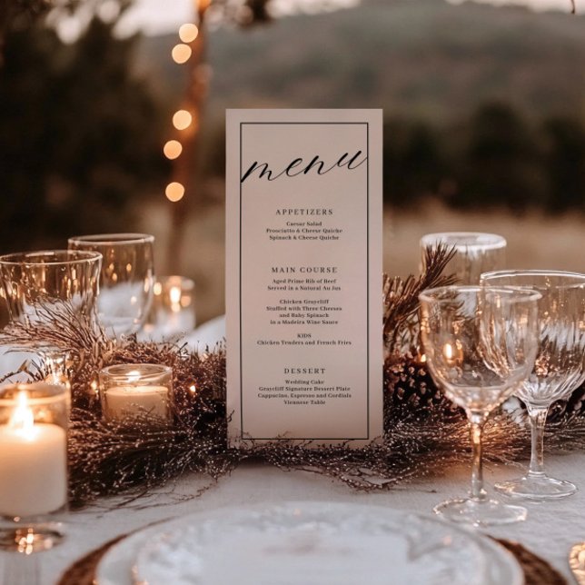 Tarjeta de menú Boda moderna en blanco y negro (Subido por el creador)