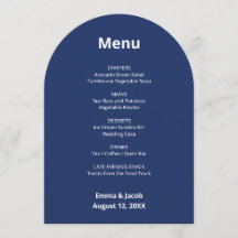 Tarjeta de menú Boda moderno azul marino
