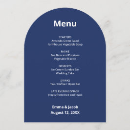 Tarjeta de menú Boda moderno azul marino