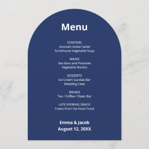 Tarjeta de menú Boda moderno azul marino