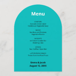 Tarjeta de menú Boda moderno turquesa