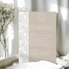 Tarjeta de menú Boda Monograma Pale Taupe escudo