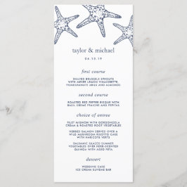 Tarjeta de menú Boda Navy & White Starfish