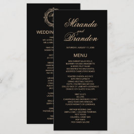 Tarjeta de menú Boda negro con monograma de lujo d