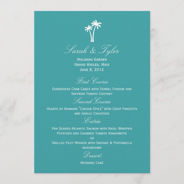 Tarjeta de menú Boda Palm Trees (Anverso)