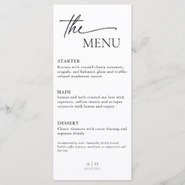 Tarjeta de menú boda para cena de tres cursos