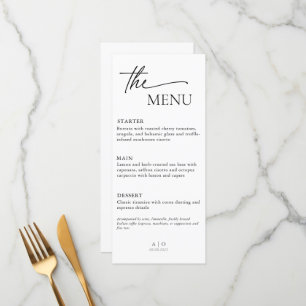 Tarjeta de menú boda para cena de tres cursos