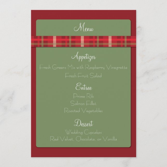 Tarjeta de menú Boda para Navidades Crimson y Ever (Anverso)