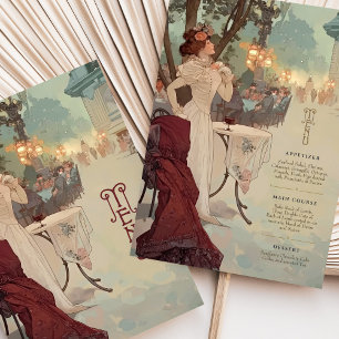 Tarjeta de menú Boda parisino Art Nouveau