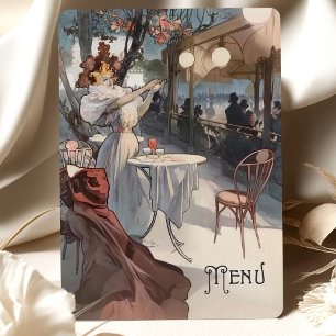 Tarjeta de menú Boda parisino Art Nouveau