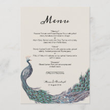 TARJETA DE MENÚ BODA PEACOCK