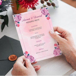 Tarjeta de menú boda. ¡Personalizable