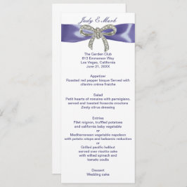 Tarjeta de menú Boda Purple Blue Diamond Bow
