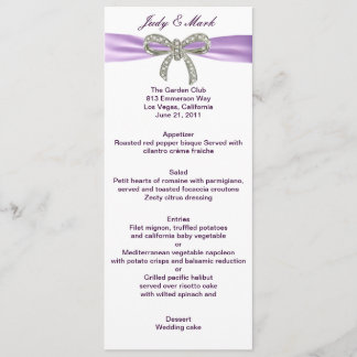 Tarjeta de menú Boda Purple Diamond Bow