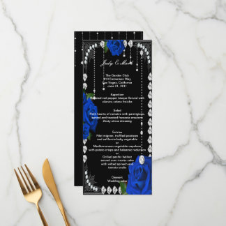 Tarjeta De Menú Boda Romántico De Rosas Azules Y D