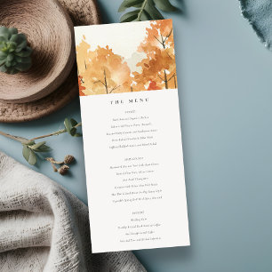 Tarjeta de menú Boda Rust Naranja Yellow Fall Tree
