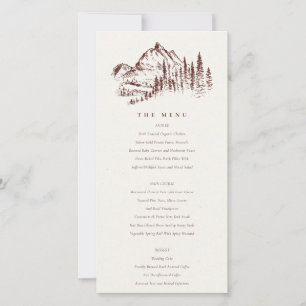 Tarjeta de menú Boda Rust Pine Woods Mountain Sket