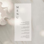 Tarjeta de menú Boda simple minimalista<br><div class="desc">Diseñada para coordinar con nuestra Colección de Menú Minimalista, esta tarjeta de menú boda de personalizable que se corresponde con un diseño limpio y sencillo, con un tipo de letra clásico. Para una personalización más avanzada de este diseño, por ejemplo, cambiar el diseño, el tamaño de letra o el tamaño...</div>