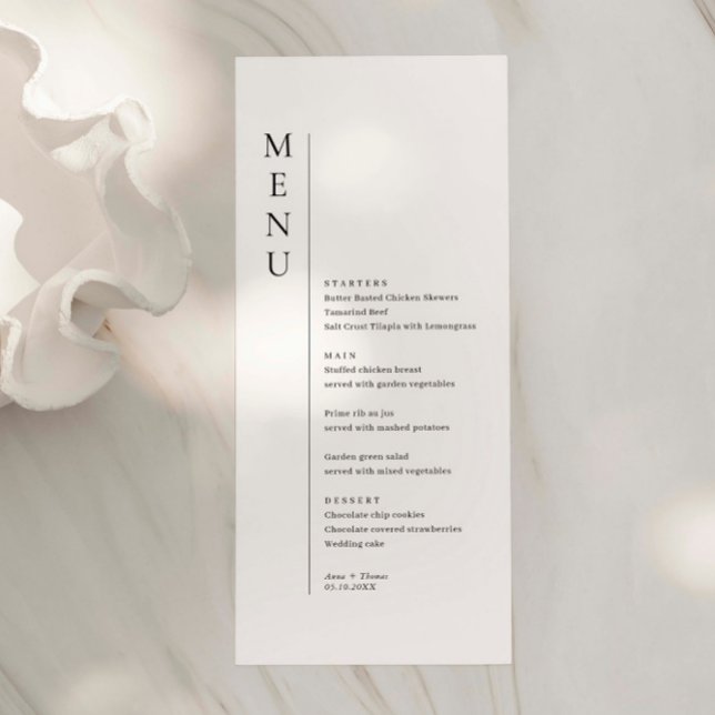 Tarjeta de menú Boda simple minimalista (Subido por el creador)