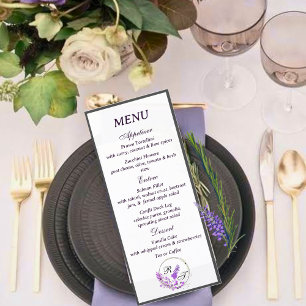 Tarjeta de menú Boda temática de la glicinia púrpu