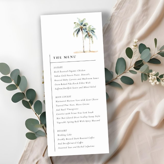 Tarjeta de menú Boda tropical de palmeras mínimas (Subido por el creador)