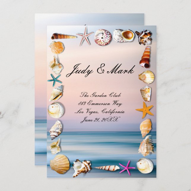 Tarjeta de menú Boda Tropical Sandy Beach & Seashe (Anverso / Reverso)
