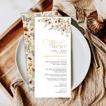 Tarjeta de menú Boho Fall Wildflower Backyard Boda<br><div class="desc">Este elegante diseño cuenta con flores silvestres de época rústica que encantarán a los huéspedes. La tipografía está muy bien elaborada con una mezcla de fuentes clásicas y modernas,  haciendo que el texto sea fácil de leer y añadiendo un toque de elegancia y sofisticación.</div>