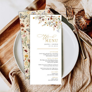 Tarjeta de menú Boho Fall Wildflower Backyard Boda