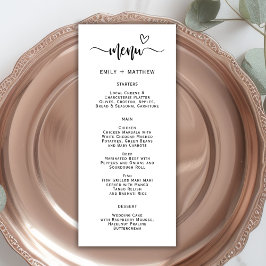 Tarjeta de menú Boho Heart Script Typography Boda