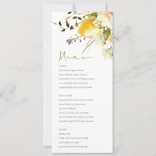 Tarjeta de menú Boho Lemon Yellow Floral Boda