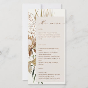 Tarjeta de menú Boho Protea Dried Palm Floral Boda