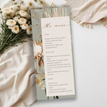Tarjeta de menú Boho Protea Dried Palm Floral Boda