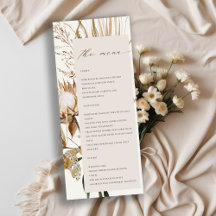 Tarjeta de menú Boho Protea Dried Palm Floral Boda