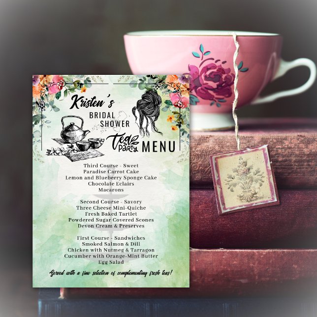 Tarjeta de menú Bridal Shower Tea Fiesta (Subido por el creador)