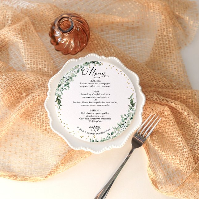 Tarjeta de menú circular de boda con vegetación (Subido por el creador)
