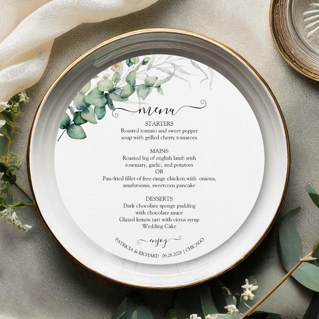 Tarjeta de Menú Circular de Boda de Elegante Verdo (Subido por el creador)