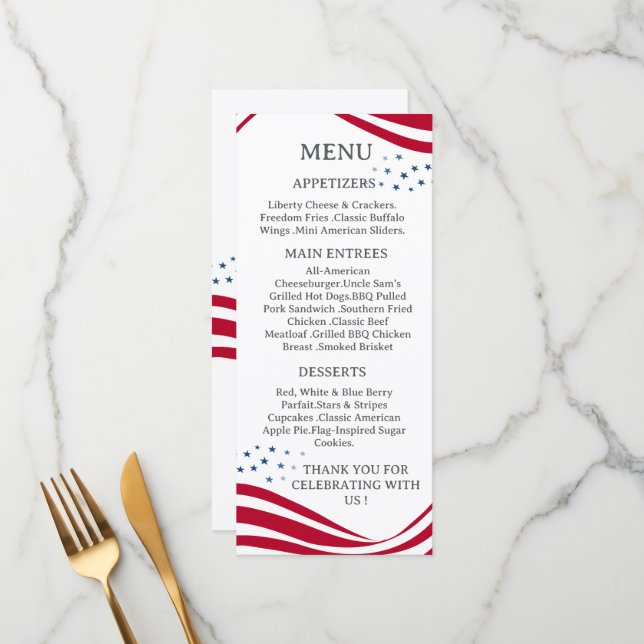 Tarjeta de menú con tema de bandera americana (Anverso/Reverso In Situ)