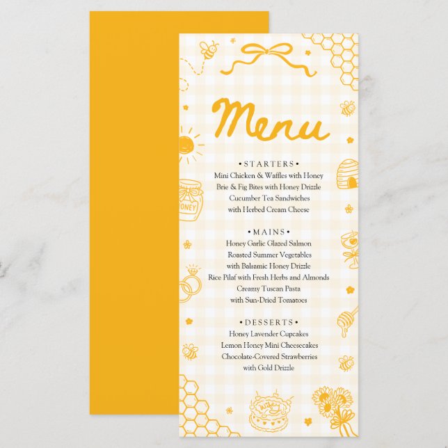 Tarjeta de menú de abeja melífera dibujada a mano  (Anverso / Reverso)